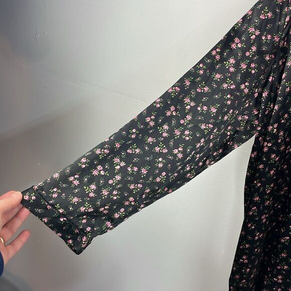 Morgan Taylor Intimates Floral Black sleep night gown button down size 2X XXL - Picture 4 of 11